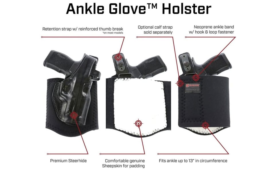 GALCO INTERNATIONAL Ankle Glove Right Hand Ankle Holster for Glock 43, 43X Taurus GX4, Black